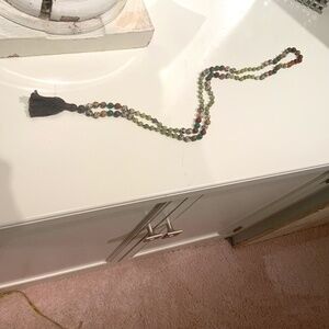 Jade and Stone Beaded Mala with brown silk Tassel